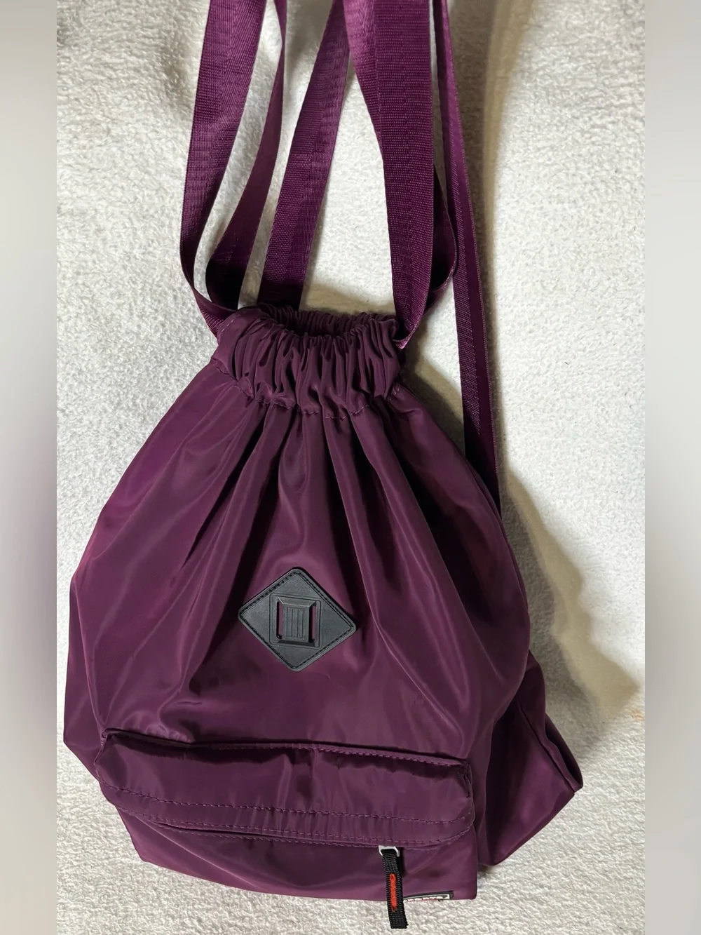 Drawstring Nylon Backpack in Plum - Unbranded